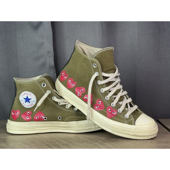Converse Other - Converse Comme Des Garcons Play Khaki Hearts Hi Top Sneakers Men's 10 Women's 12